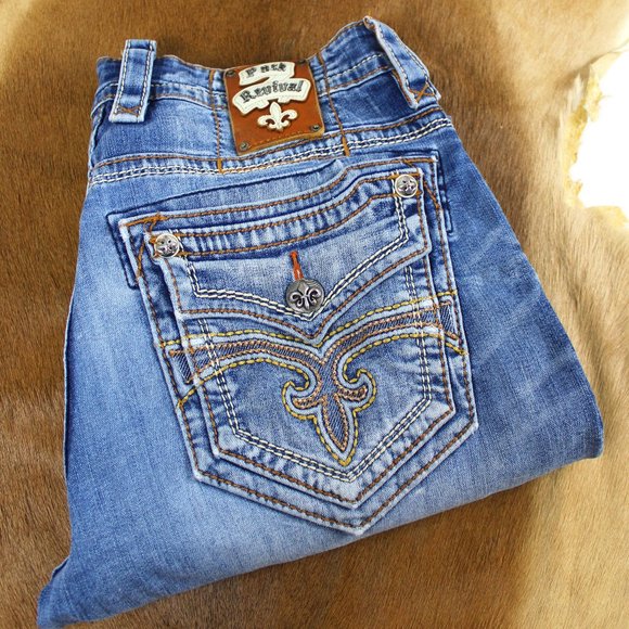 Rock Revival Distressed Styling Boot Jeans, Size 33 - Picture 2 of 11